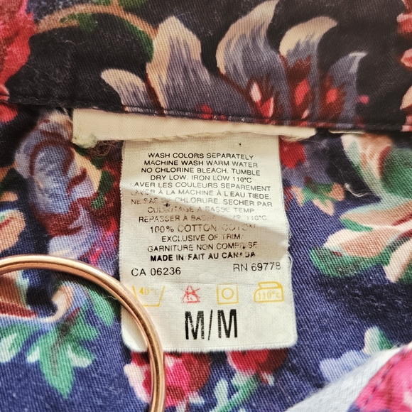 Vintage 90s Y2K Botanical Floral Navy Blue Womens 100% Cotton Button Up Shirt - Picture 13 of 13